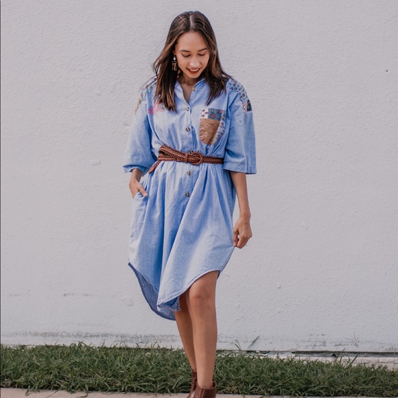 Chandri | Vintage Denim Patched Button Down Dress - Picture 8 of 8